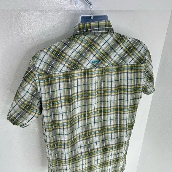 Kuhl Green Plaid Seersucker Button Down Shirt Large Hiking Fishing Outdoors Gorp - Picture 8 of 13